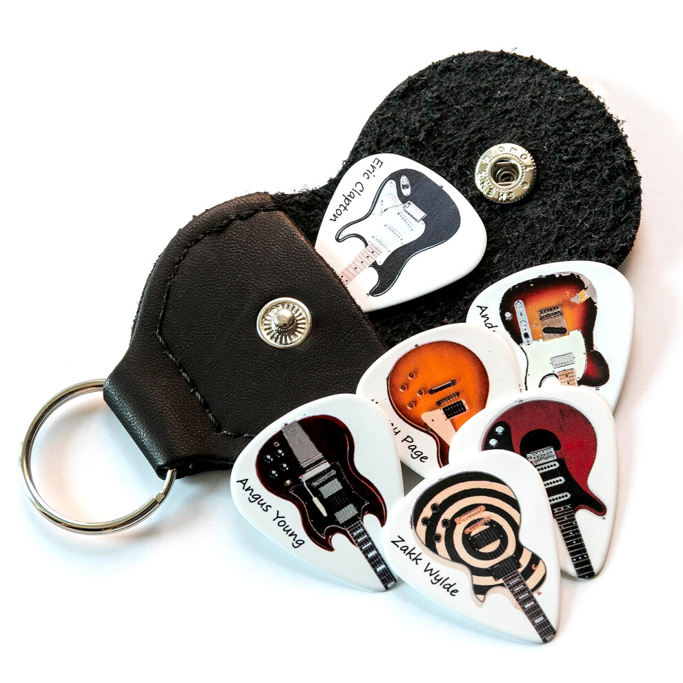 Harmony Picks Famous Guitars On 6 Guitar Picks Double Sided With Leather Plectrum Ho