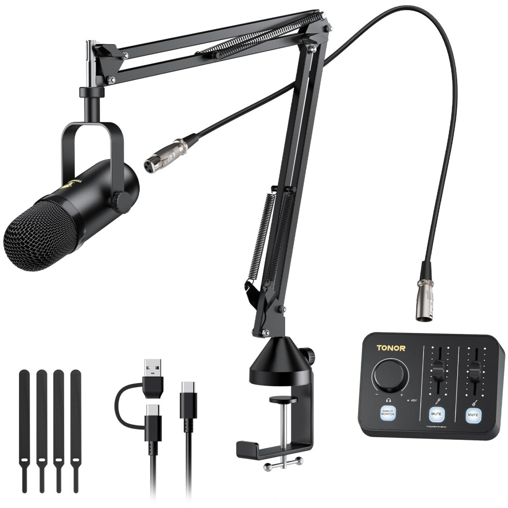 Tonor Podcast Equipment Bundle, Audio Mixer With Dynamic Microphone An