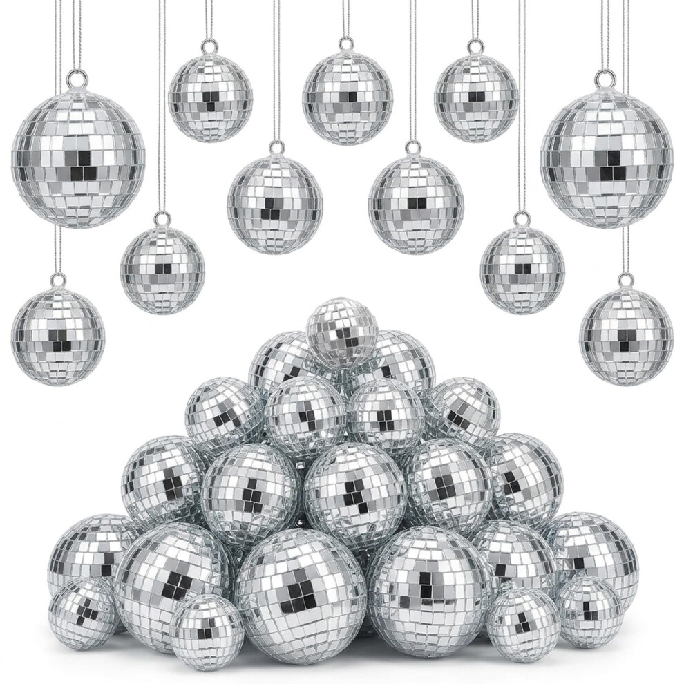 Gubilacrum Disco Ball Decorations, 32Pcs 4 Sizes Silver Mirror Mini Disco Balls,