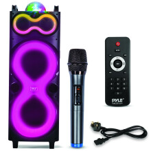 Pyle Portable PA System – 240W Bluetooth Karaoke Speaker with Dual 10" Woofers, Rechargeable Battery & Wireless Mic Indoor/Outdoor Audio for Karaoke
