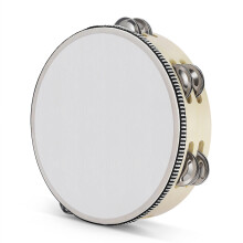 Flexzion Wooden Round Tambourine for Kids and Adults 8" Inch Single Row 8 Pair Jingles, Wood Handheld Percussion Instrument for Beginner and Professi