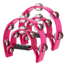 SINJEUN 2 Pack Double Row Tambourine, Metal Half Moon Musical Tambourine Jingles Hand Held Percussion with Ergonomic Handle for Beginner, Church, KTV