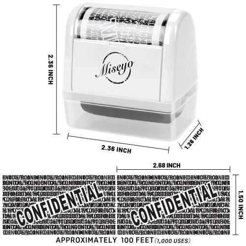 Miseyo Identity Theft Protection Roller Stamp Set - White (6 Refill Ink Incleded) 1