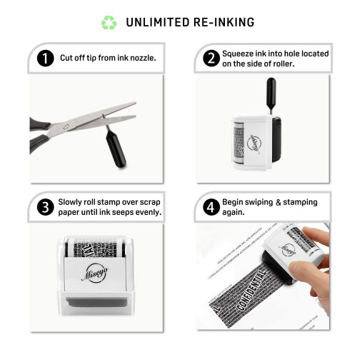 Miseyo Identity Theft Protection Roller Stamp Set - White (6 Refill Ink Incleded) 2
