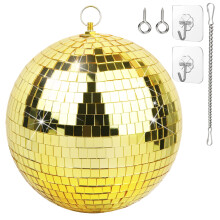 Oversevenls 200mm Disco Ball Mirror Ball Set with Chain & Hook - Party Lighting Decoration for Events, Weddings, Halloween, Gold