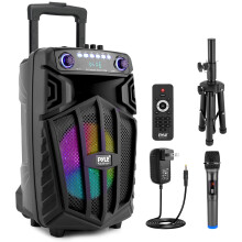 Pyle PA System Party Speaker 10 Inch Bluetooth Speaker 680W with Wireless Microphone, Portable Karaoke Speaker with LED Lights, Rechargeable Battery