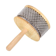 sourcing map Wooden Cabasa Percussion 5.3" Music Hand Shaker Musical Instrument with Metal Beads for Band Music Education Party Performance (Wood Col