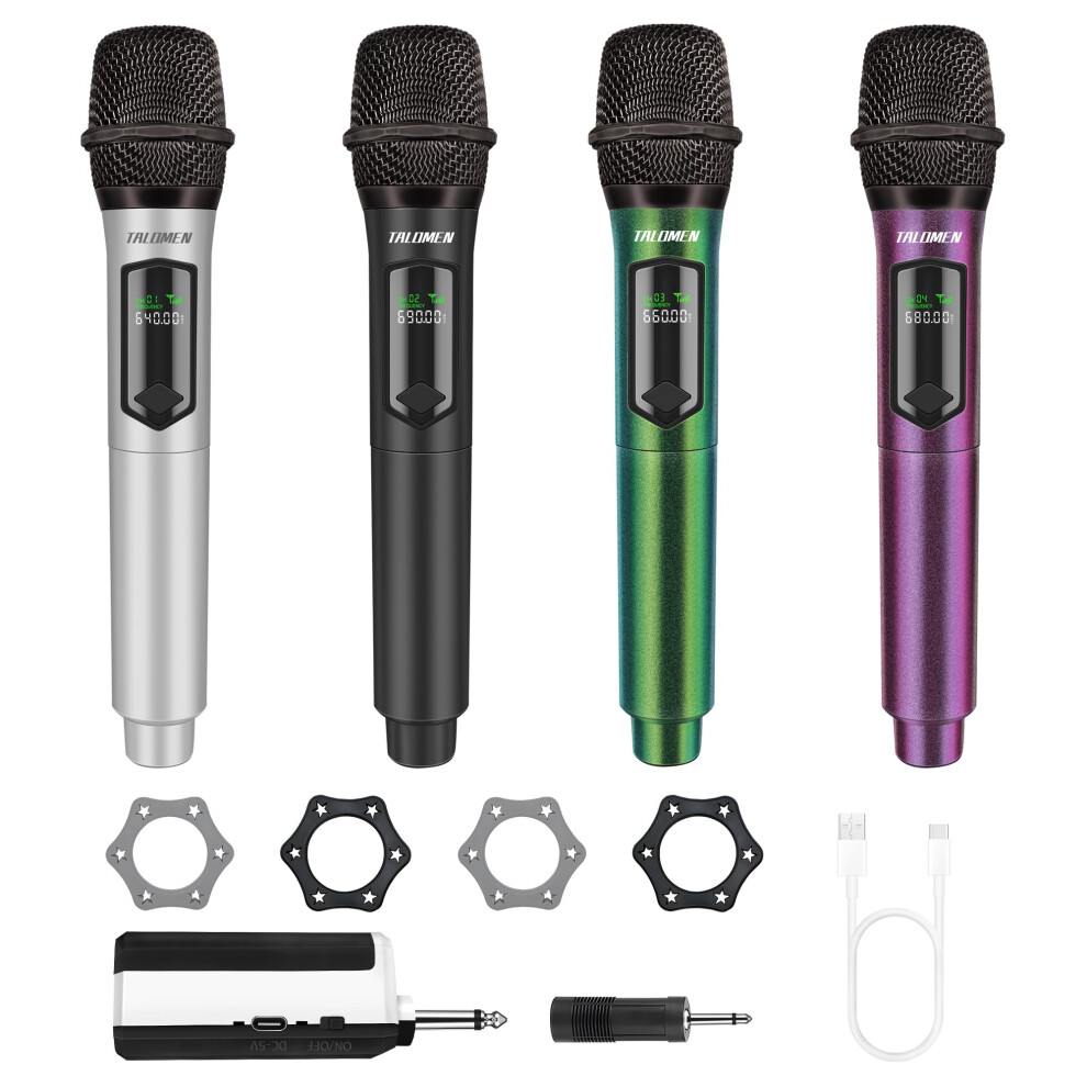 Talomen 2.4Ghz Professional Wireless Microphone, Quad Handheld Dynamic