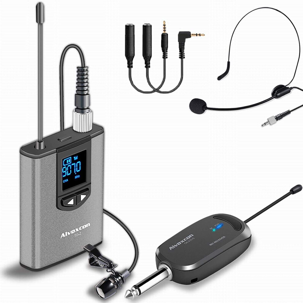 Alvoxcon Wireless Headset Lavalier Microphone System Wireless Lapel Mi
