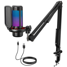 TONOR Gaming USB Microphone with Adjustable RGB Modes & Brightness, Condenser PC Mic with Boom Arm for Streaming Podcast Recording Studio Singing You
