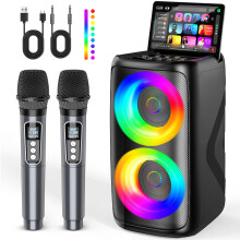 Dislocati Karaoke Machine, Portable Bluetooth Karaoke Machine 2 Microphones for Adults & Kids with Lights, Vocal Removal,PA System Supports USB/TF/AU