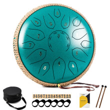 MeloBeat Steel Tongue Drum - 12 Inch 15 Notes Tongue Drum - Hand Pan Drums with Music Book, Handpan Drums Mallets and Carry Bag, D Major (Malachite G