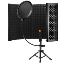 SUIXI 5-Panel Microphone Isolation Shield with Pop Filter & Tripod, Foldable Acoustic Foam Vocal Booth for Home Studio, Podcasting & Voiceover, Compa