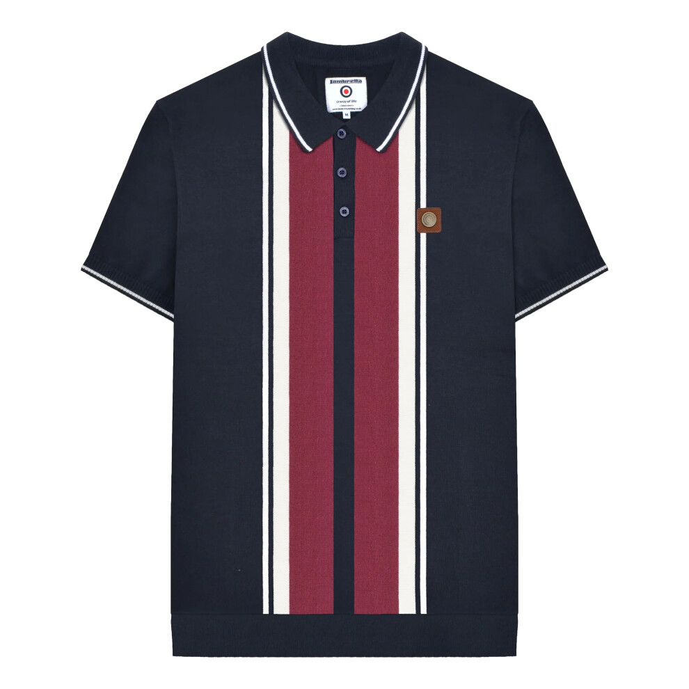 Lambretta (M, Navy) Mens Greco Striped Knitted Short-Sleeved Polo Shirt
