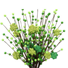 6 Pack Shamrock Berry Stems Decor, 24Inch Artificial Stems for St. Patrick'S Day Decorations, Festive Greenery