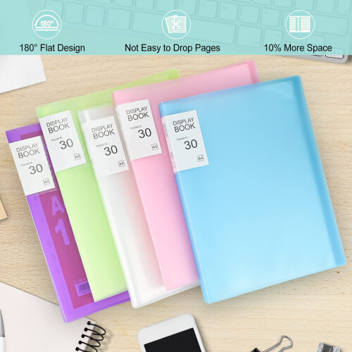 5 Pack A4 Display Folders with Plastic Sleeves A4 Display Book Document Certificate Folders 30 Clear Pockets Folder for Business Reports Presentation 1