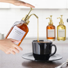 Coffee Syrup Dispenser for Coffee Bar, 16.9oz 500ml Syrup Dispenser W Golden Coffee Scoop, Coffee Syrup Pump Dispenser