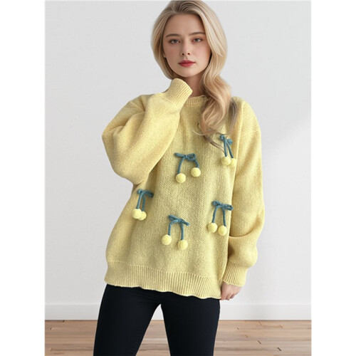 Damenpullover: Langärmlig, Leicht, Lässiger Strickpullover in Großen Größen Gelb Einheitsgröße 1