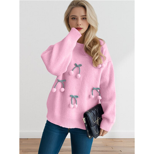 Damenpullover: Langärmlig, Leicht, Lässiger Strickpullover in Großen Größen Rosa Einheitsgröße 2