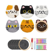 Punch Needle Coasters Kit, Punch Needle Kits för Vuxna Nybörjare, Kattunderläggsset med Självhäftande Filt, Garn, Broderiram