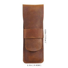 2PCS Handmade Leather Pencil Storage Bag Cowhide Fountain Pen Case Holder Vintage Retro Accessories, A & C