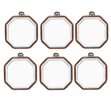 6 Stuks Achthoekige Borduurringen met Houtlook voor Borduurwerk, Handwerk en Decoratie