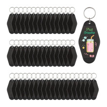 50 Stück Leere Motel-Schlüsselanhänger mit Ringen, Schwarz mit Glitzer, Vintage-Hotel-Schlüsselanhänger für DIY-Bastelarbeiten
