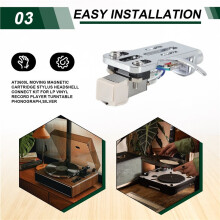 AT3600L Moving Magnetic Cartridge Stylus Headshell Connect Kit for LP Vinyl Record Player Turntable Phonograph,Silver