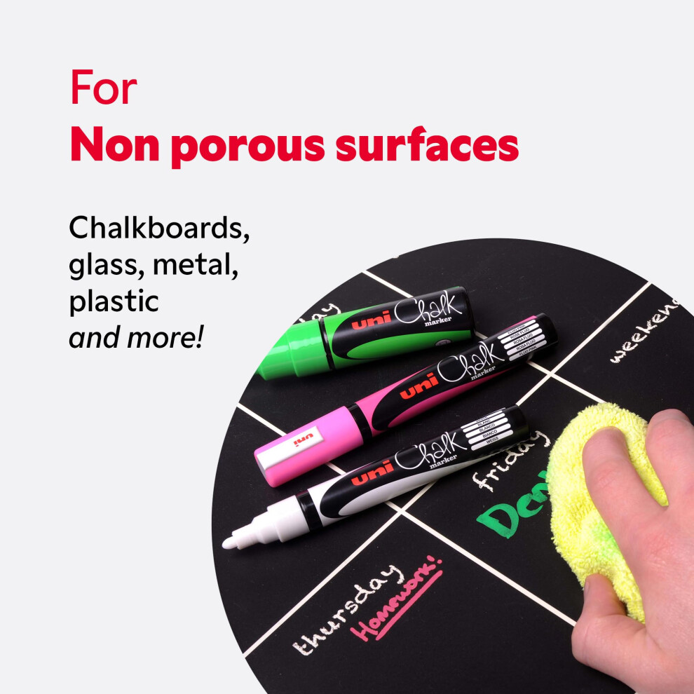 Uni-Ball Liquid Chalk Pens. Multi-Purpose Wipeable And Erasable Coloured Markers For Blackboards Chalkboards Whiteboards Glass Mirrors Plastic Window