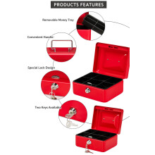 Best House | Metal Money Coin Box with 2 Keys | Petty Cash Box | 8 Inch | RED | Pack of 1 | Lockable Portable with Removable Change Tray for Home, Of
