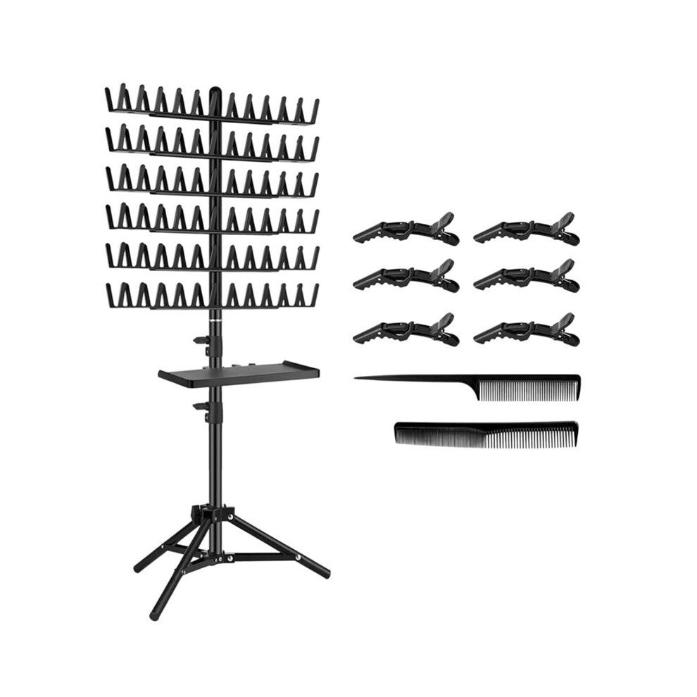 Unisex Black Braiding Rack With Tray, 144 Pegs Height Adjustable, 2-Side Hair Extension Holder, Hair Stand With Stylist Tools