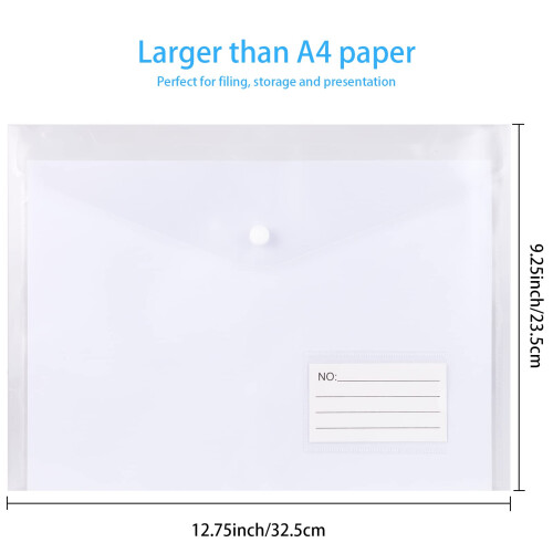 A4 Clear Plastic Wallets Folders - 30PCS A4 Popper Wallets with Label Pocket Document Files Wallets Plastic Envelope Folder 1