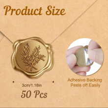 CoKeeSun 50Pcs Wax Seal Stickers Gold, Envelope Seal Stickers Adhesive Dots, Olive Branch Embossed, for Vintage Wedding Invitation Birthday Bridal Sh