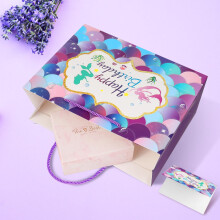 Purple Birthday Gift Bag-Medium Gift Bags for Present with 3 Tissue Paper and 1 Greeting Card for Kids Girls Women's Birthday Supplie Mermaid Design