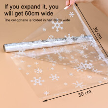 Faburo 60cm*10.5m White Dot Cellophane 30 Micron Wrap Florist Clear Wrap (Snowflake) Christmas Cellophane Wrap for Gift Hampers, Packing, Flower, Foo