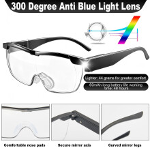Magnifying Glasses with Light, 300% Magnification Glasses LED Lighted Magnifying Eyewear Anti Blue Light Hands-Free Head Magnifier Eyeglasses USB Rec
