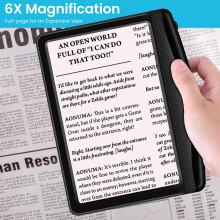 Rechargeable 6X Magnifying Glass for Reading, Large Bright Full Page Magnifier with Light, Handheld LED Dimmable Lighted, Lightweight Book Magnifying