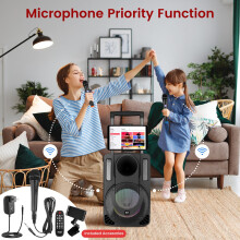 Pyle PA System Party Speaker 8 Inch Bluetooth Speaker 280W with 2 Wireless Microphones and Wired Microphone, Karaoke Speaker with Tablet Stand, LED L