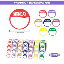 Days of The Week Stickers, 3500 Pcs Day Dots Food Labels Kitchen Date Stickers Label for Food Labeling Catering Full Week Days Dot 7 Roll