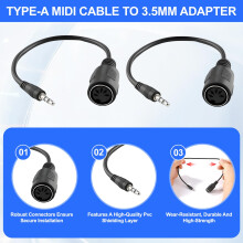 Rayakt 2Pcs Type-A MIDI to 3.5mm Adapter, 14" MIDI Female to TRS 3.5mm Male Breakout Cable Audio Converter, Midi Cable Converter for Keyboards, Synth