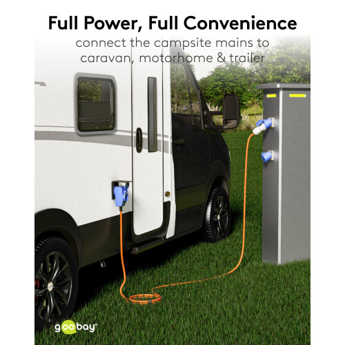 goobay EEC Adapter Cable for Caravan, 1.5 m, EEC Plug to 90 EEC Socket and Protective Contact Socket with Locking Caps, Camping Cable, Motorhome and 2