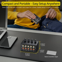 PROZOR 4 Channel Audio Mixer - Mini Passive Stereo Mixer with RCA Input & RCA Output Support Volume Adjustment Full Metal Shell for DJ Home Theater