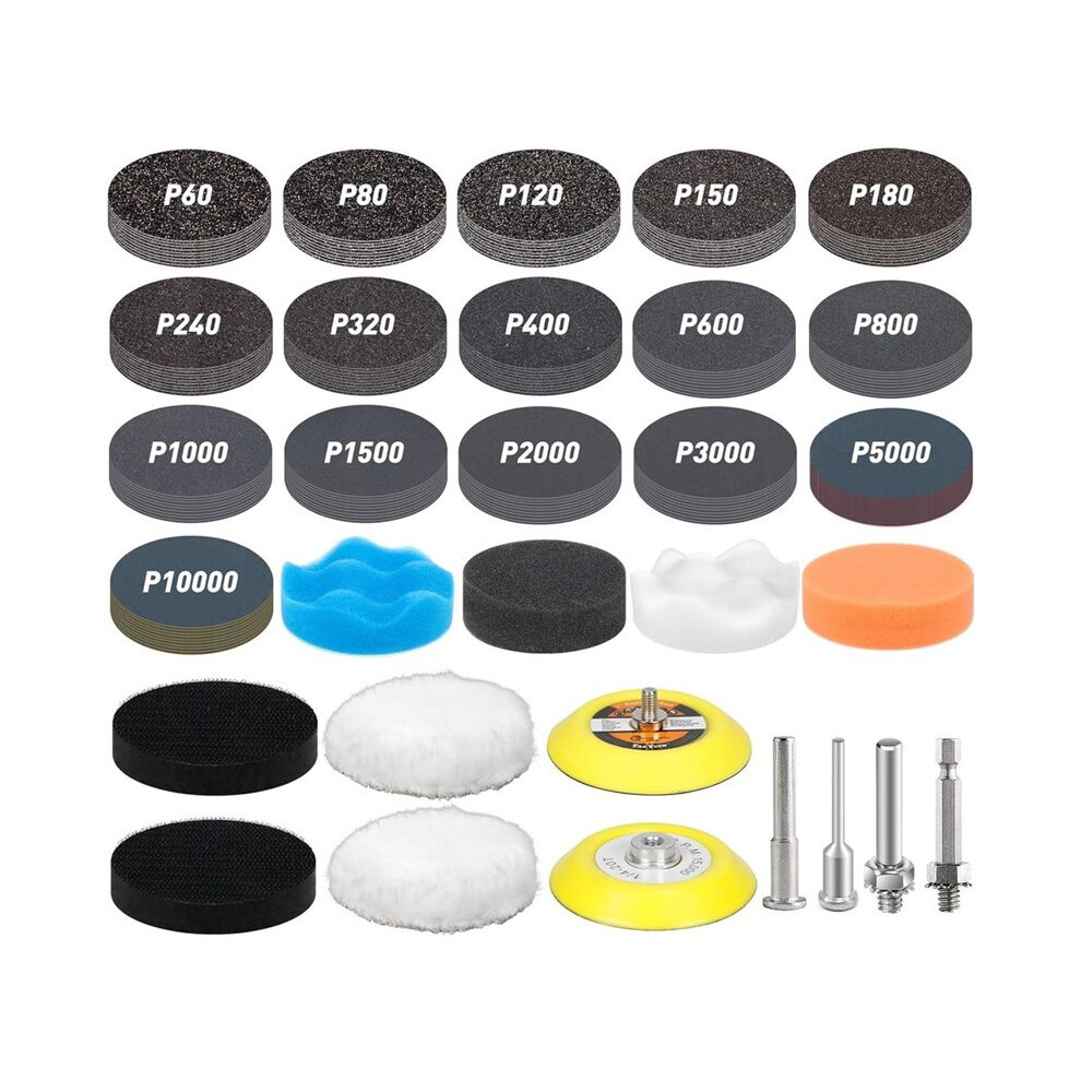 174Pcs Polishing Attachments 75Mm Sanding Pads 60-10000 Grit Wet Sandpaper Polishing Pads Headlight Sanding Attachment 4711572248962