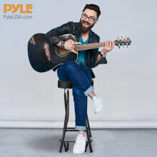 Pyle Seat with Padded Cushion-Heavy-Duty Ergonomic Backrest w/Fold Stand, Foot Rest, Collapsible Design, Holds Acoustic, Electric & Bass Guitars, 300