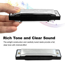 1Pcs Harmonica 10 Holes 20 Tunes,10 Holes 20 Tones Mini Stainless Steel Harmonica Key of C for Adults, Beginners,Music Lovers and Performers (Silver)