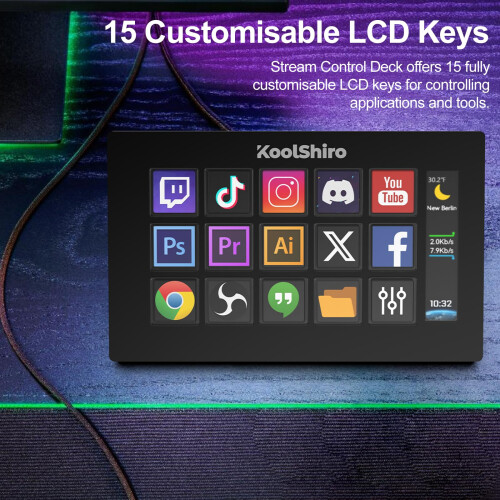 Stream Control Deck, Studio Controller with 15 Macro Keys, Customizable LCD Buttons, Trigger Actions in OBS, Twitch, YouTube for Live Streaming and C 1