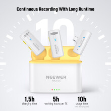 NEEWER Wireless Lavalier Microphone System for iPhone USB C Mini Clip on Lapel Mic with 2x Transmitter/4x Receiver/OTG Adapter 200m Long Range Compat