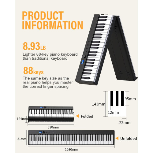 OYAYO 88 Key Folding Digital Piano Keyboard Lighted Keys Full Size Sem 2