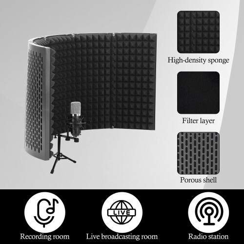aleawol Microphone Isolation Shield, 5 Panel Microphone Acoustic Shield, 180 Adjustable Mic Isolation Shield, Microphone Sound Shield for Any Conden 2