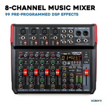 Vonyx VX1218BT Complete PA System with 8-Channel Bluetooth Mixer, 18” Subwoofer, Dual 12” Top Speakers, Stands & USB Recording – Professional Li